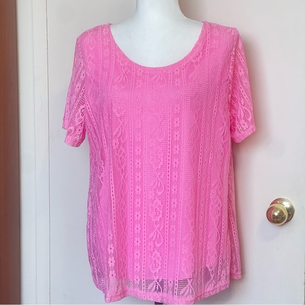 Summer Fashion Womens Shirts Floral Crew Neck Lace Tops